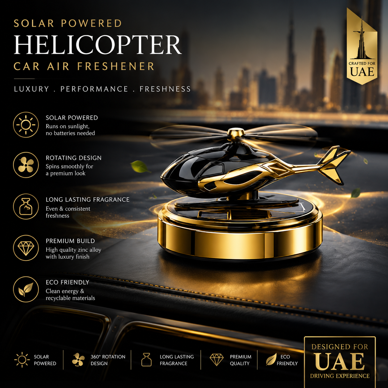 Solar Powered Helicopter Car Air Freshener | معطر سيارة هليكوبتر بالطاقة الشمسية