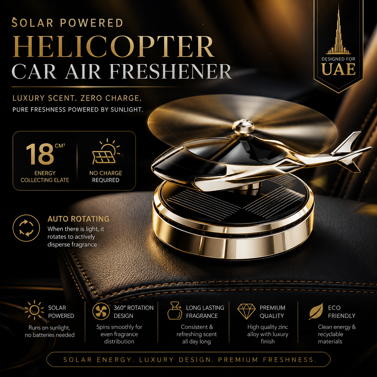 Solar Powered Helicopter Car Air Freshener | معطر سيارة هليكوبتر بالطاقة الشمسية