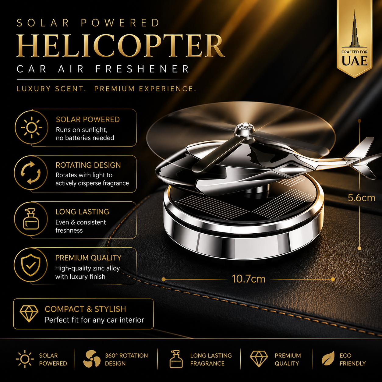Solar Powered Helicopter Car Air Freshener | معطر سيارة هليكوبتر بالطاقة الشمسية