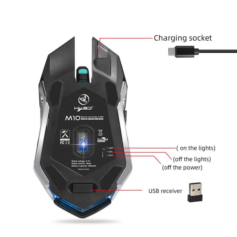 HXSJ Glowing Wireless Gaming Mouse | ماوس ألعاب لاسلكي مضيء من HXSJ