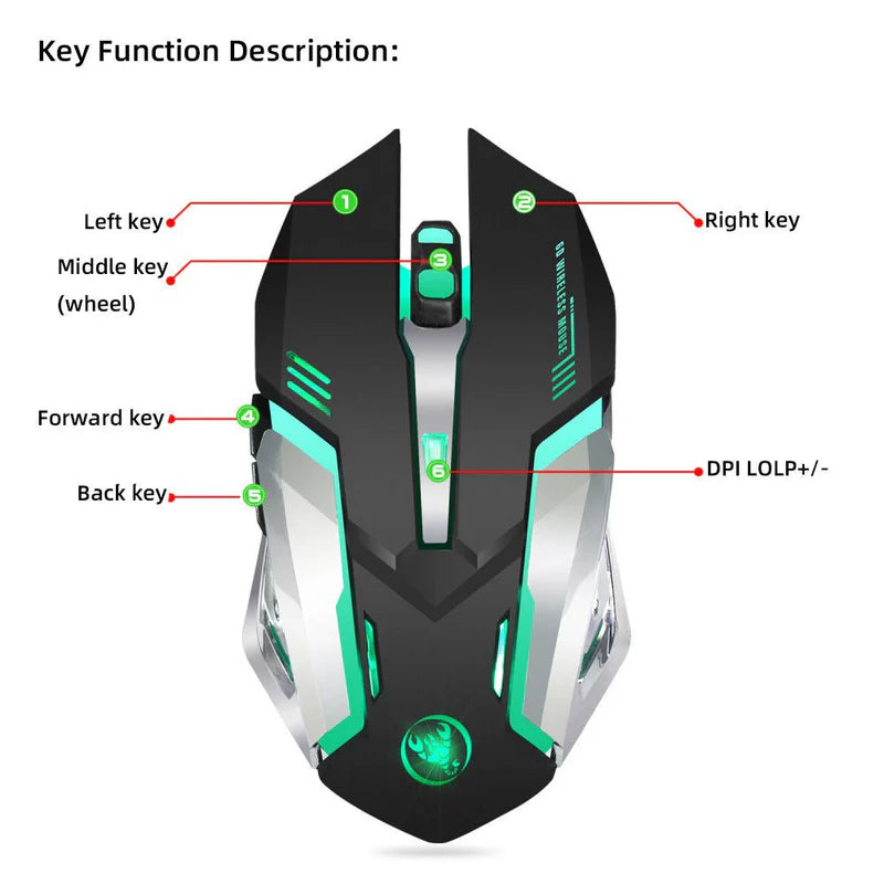 HXSJ Glowing Wireless Gaming Mouse | ماوس ألعاب لاسلكي مضيء من HXSJ